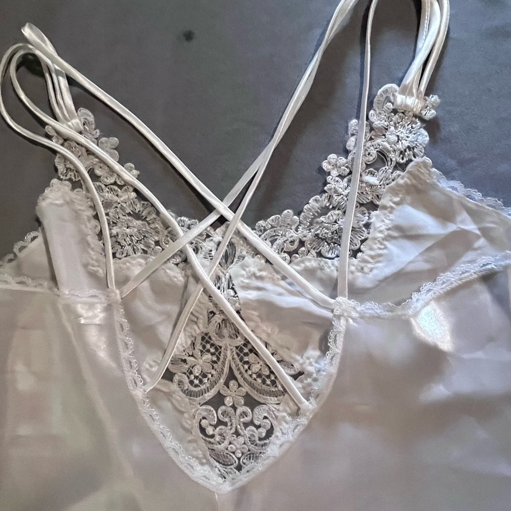 Vintage California Dynasty Satin Camisole Nightgown Lingerie Sz L White - Picture 10 of 12